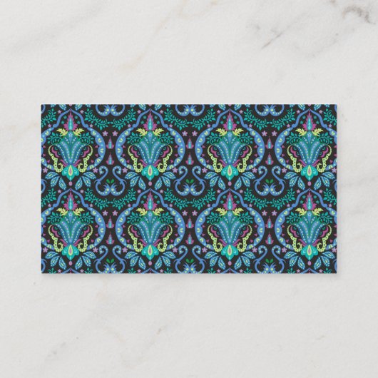 ターコイズブルーモダンダマスクアートグラフィックフローラ 名刺 (裏面)