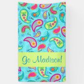 ターコイズブルーモダンペイズリー名パーソナライズされた 横断幕 (縦)