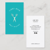 ターコイズブルーモダン美容師金ゴールド鋏 名刺 (正面/裏面)