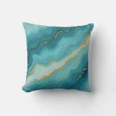 ターコイズブルーモダン金ゴールドマーブルコレクション クッション (正面)