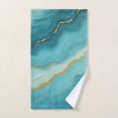 ターコイズブルーモダン金ゴールドマーブルコレクション バスタオルセット (ハンドタオル)