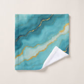 ターコイズブルーモダン金ゴールドマーブルコレクション バスタオルセット (ウォッシュタオル)