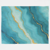 ターコイズブルーモダン金ゴールドマーブルコレクション フリースブランケット (正面(横))