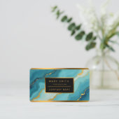 ターコイズブルーモダン金ゴールドマーブルコレクション 名刺 (スタンド正面)