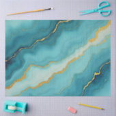 ターコイズブルーモダン金ゴールドマーブルコレクション 薄葉紙 (クラフト)