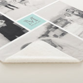 ターコイズブルーモノグラム4フォトコラージュ結婚ズ シェルパブランケット (3/4)