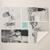 ターコイズブルーモノグラム4フォトコラージュ結婚ズ シェルパブランケット (正面(横))