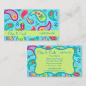 ターコイズブルーライムグリーンモダンペイズリーパターン 名刺 (正面/裏面)