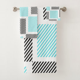 ターコイズブルーライン正方形 バスタオルセット