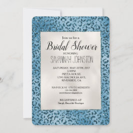 ターコイズブルーレオパードプリントグリッターブライダル 招待状