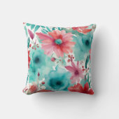 ターコイズブルーレッドウォーターカラー春の花 クッション (正面)