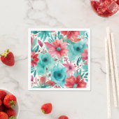 ターコイズブルーレッドウォーターカラー春の花 スタンダードカクテルナプキン (インサイチュ)