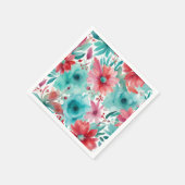 ターコイズブルーレッドウォーターカラー春の花 スタンダードカクテルナプキン (角)