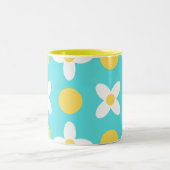 ターコイズブルーレトロフローラルパターン ツートーンマグカップ (中央)