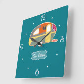 ターコイズブルーレトロヴィンテージカラバンデザイン スクエア壁時計 (傾斜)