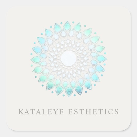 ターコイズブルーロータスマンダラスパと美しい スクエアシール (正面)