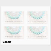 ターコイズブルーロータスマンダラブラッシュホワイトマーブル 長方形シール (シート)