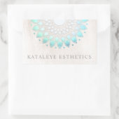 ターコイズブルーロータスマンダラブラッシュホワイトマーブル 長方形シール (バッグ)