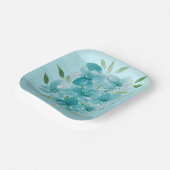 ターコイズブルーワイルドフラワーウォーターカラー ペーパープレート (傾斜あり)