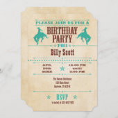 ターコイズブルーヴィンテージカウボーイ誕生日招待状 招待状 (正面/裏面)