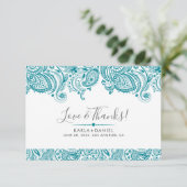 ターコイズブルーヴィンテージペイズリー サンキューカード (スタンド正面)