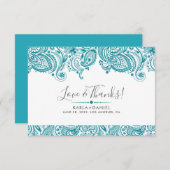 ターコイズブルーヴィンテージペイズリー サンキューカード (正面/裏面)