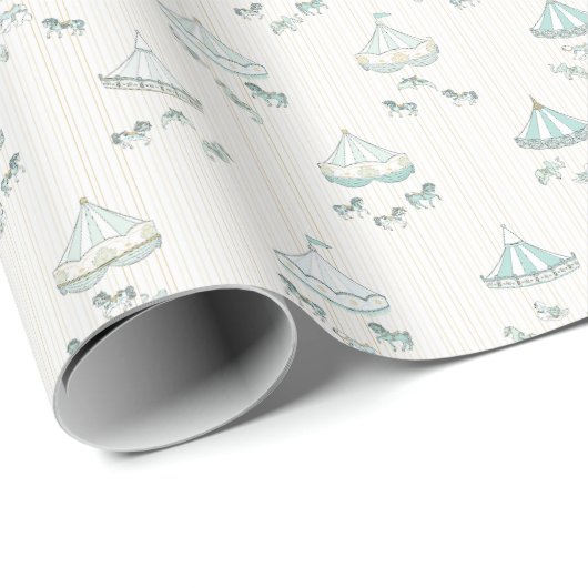 ターコイズブルーヴィンテージ回転木馬 ラッピングペーパー (ロールコーナー)