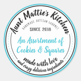 ターコイズブルーヴィンテージ手作りグルメ食品ラベル ラウンドシール