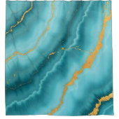 ターコイズブルー人気がある金ゴールドマーブルコレクション シャワーカーテン (正面)