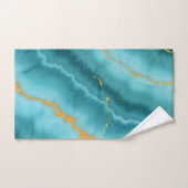 ターコイズブルー人気がある金ゴールドマーブルコレクション バスタオルセット (ハンドタオル)