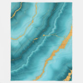 ターコイズブルー人気がある金ゴールドマーブルコレクション フリースブランケット (正面)