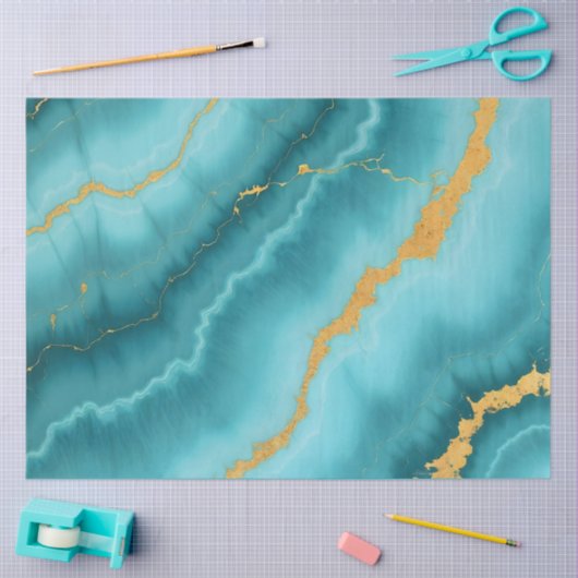 ターコイズブルー人気がある金ゴールドマーブルコレクション 薄葉紙 (クラフト)