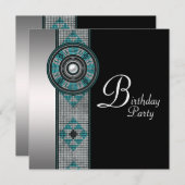 ターコイズブルー先住民アメリカンバースデーパーティー 招待状 (正面/裏面)