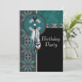ターコイズブルー先住民アメリカンバースデーパーティー 招待状 (スタンド正面)
