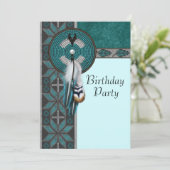 ターコイズブルー先住民アメリカンバースデーパーティー 招待状 (スタンド正面)