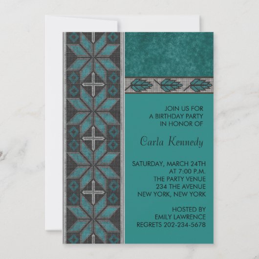 ターコイズブルー先住民アメリカンバースデーパーティー 招待状 (裏面)