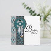 ターコイズブルー先住民アメリカンバースデーパーティー 招待状 (スタンド正面)