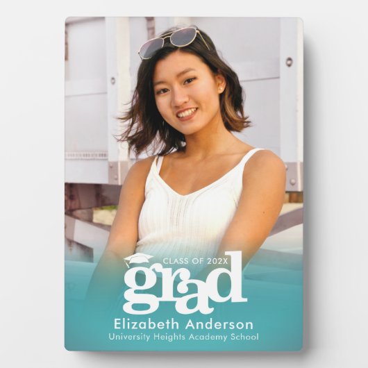 ターコイズブルー卒業写真はっきりしたタイポグラフィ フォトプラーク (正面)