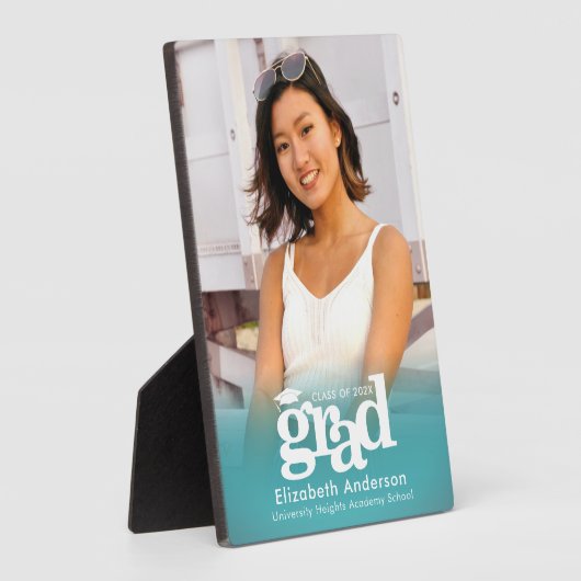 ターコイズブルー卒業写真はっきりしたタイポグラフィ フォトプラーク (側面)