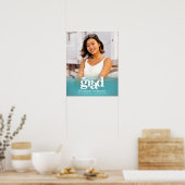 ターコイズブルー卒業写真はっきりしたタイポグラフィ ポスター (キッチン)