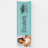 ターコイズブルー卒業1枚モダンはっきりした型 横断幕 (縦)