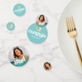 ターコイズブルー卒業3フォトはっきりしたタイポグラフィ コンフェッティ (グループ)