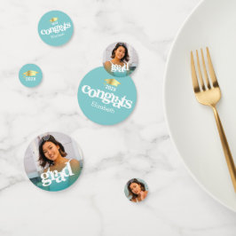 ターコイズブルー卒業3フォトはっきりしたタイポグラフィ コンフェッティ