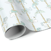 ターコイズブルー回転木馬動物ギフト ラッピングペーパー (ロールコーナー)