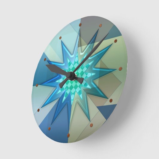 ターコイズブルー幾何学ハーレクインアクリル壁掛け時計 ラウンド壁時計 (傾斜)