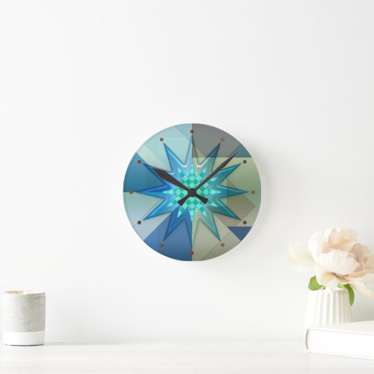 ターコイズブルー幾何学ハーレクインアクリル壁掛け時計 ラウンド壁時計 (ホーム)
