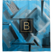 ターコイズブルー抽象芸術アコンテンポラリー絵画ート シャワーカーテン (正面)