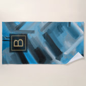 ターコイズブルー抽象芸術ア絵画ート&タイポグラフィ ビーチタオル (正面)