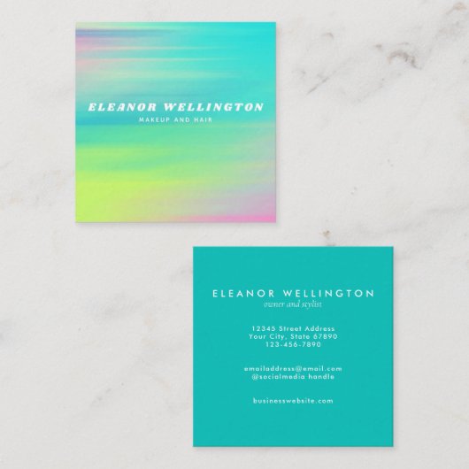 ターコイズブルー抽象芸術水彩テクスチャ スクエア名刺 (正面/裏面)