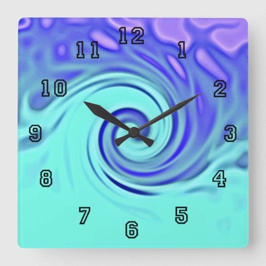 ターコイズブルー抽象芸術波形 スクエア壁時計 (正面)